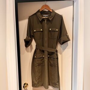 Khaki Midi Dress with Belt